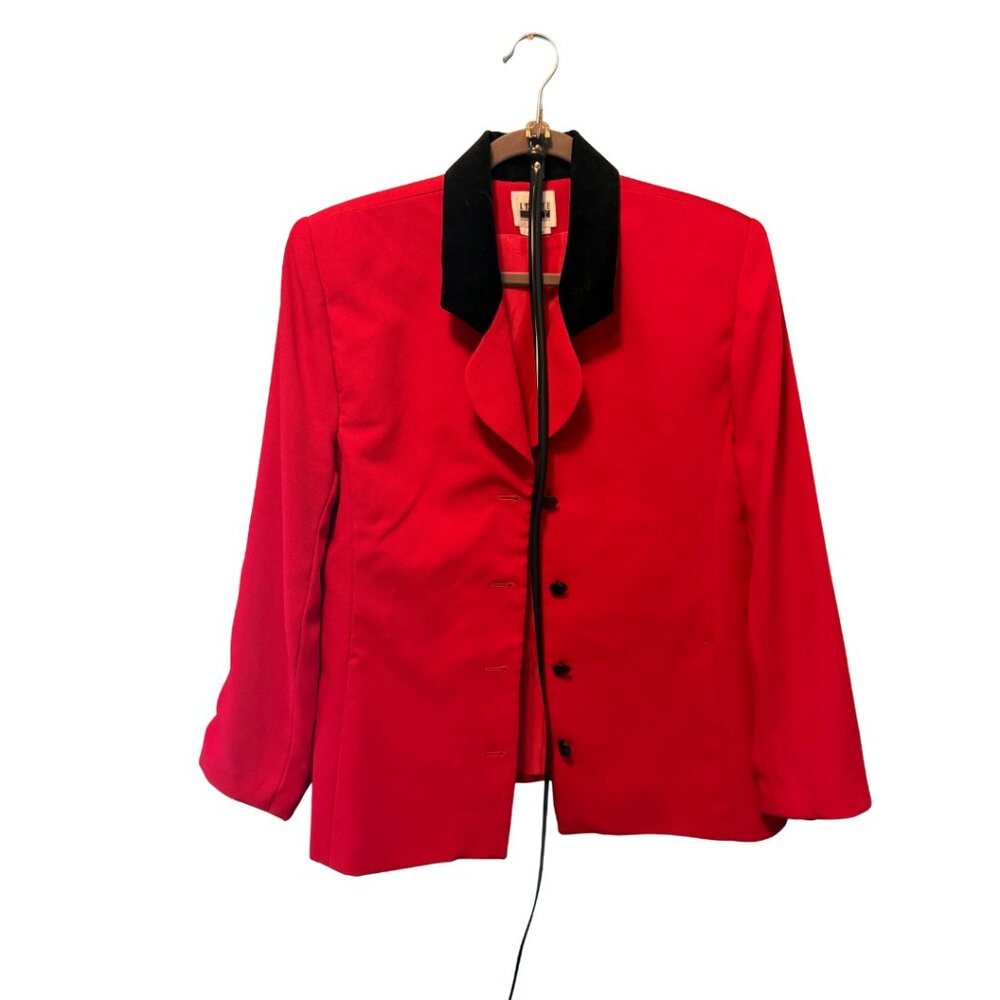 Vintage Leslie Fay Red Blazer with Black Velvet Collar